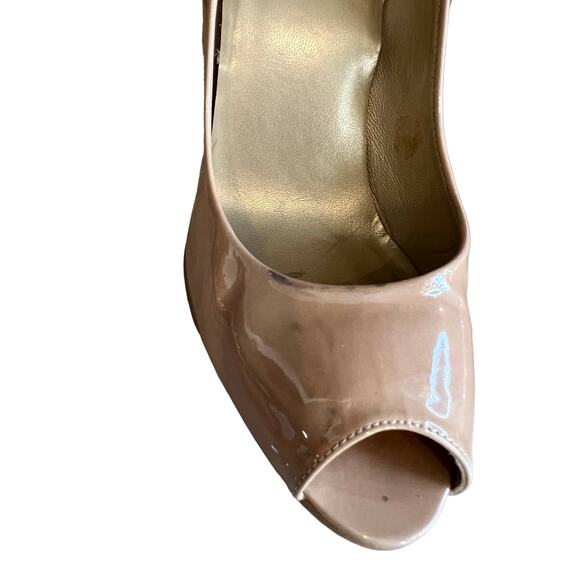 Stuart Weitzman Anna Cork Wedge Sandals Nude Patent Leather - Picture 3 of 8